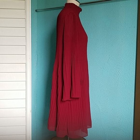 Dress Red Long Pleated Bell Sleeves Ruffle Collar Grey & Gray Women's WOMAN'S 8 - Picture 7 of 12